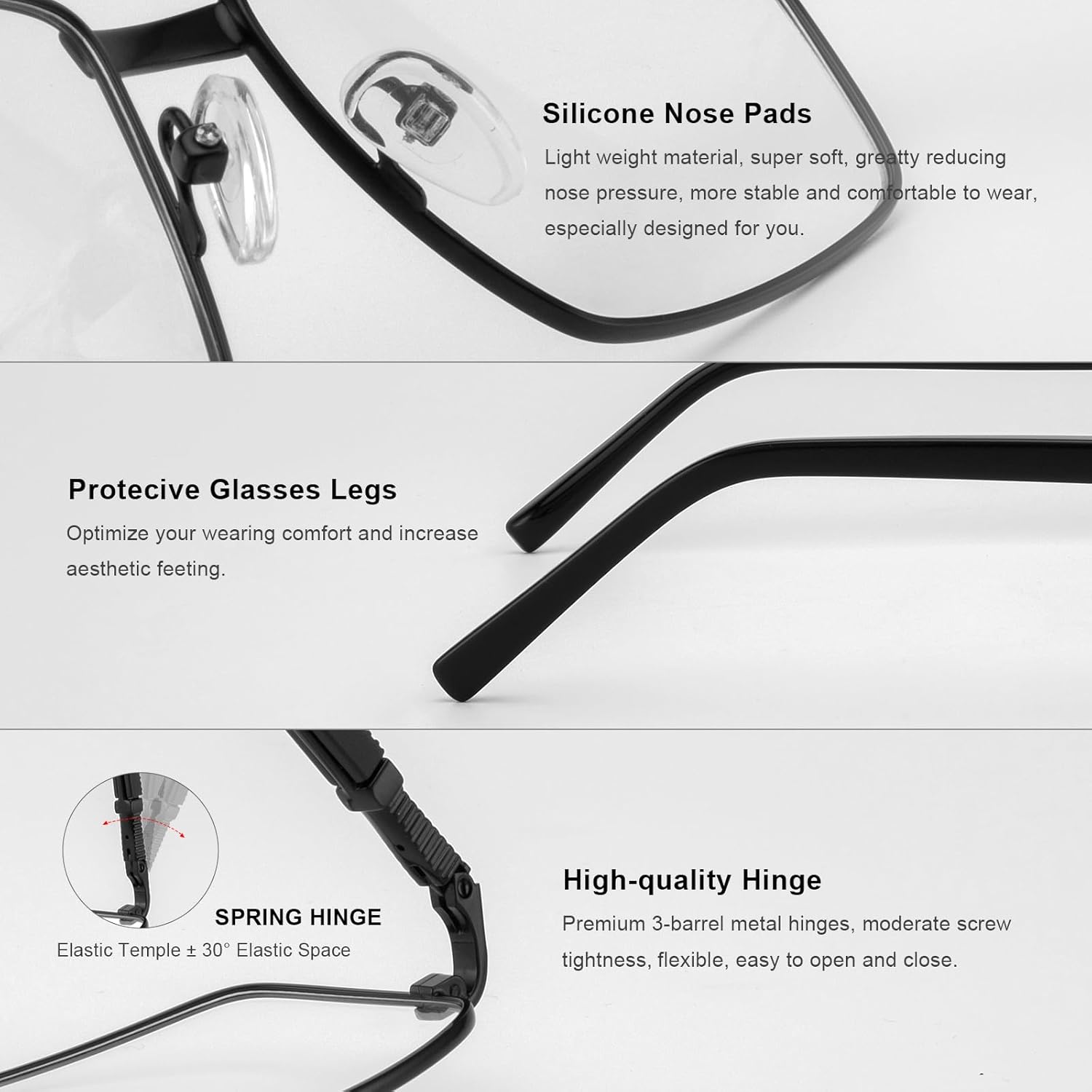 Rectangle Reading Glasses for Men Blue Light Blocking Computer Readers Spring Hinge Metal Frame Acetate Legs - Image 5