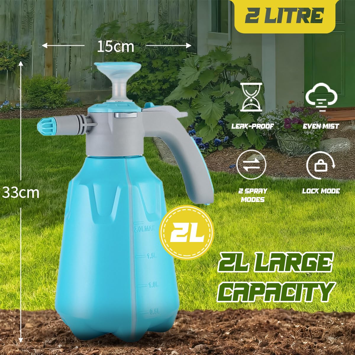 Drucksprüher,2L Sprühflasche Pflanzen mit Verstellbarem Düsenkopf,Tragbare Pumpsprühflasche zum Sprühen von Wasser,Dünger,Herbiziden,Pestiziden,Reinigungsmitteln
