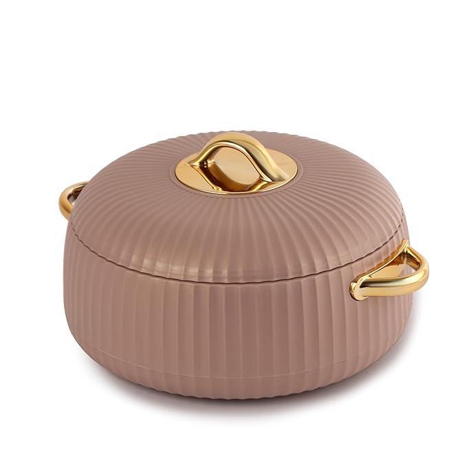 Cello Aurum Luxury Inner Stainless Steel Insulated Hot-pot 1250ml, Beige | Easy Grip Lid & Frim Twist Lock | BPA-Free, Durable, Suitable for Hot & Cold | Hot Box for Kitchen | Hot Pot for Home