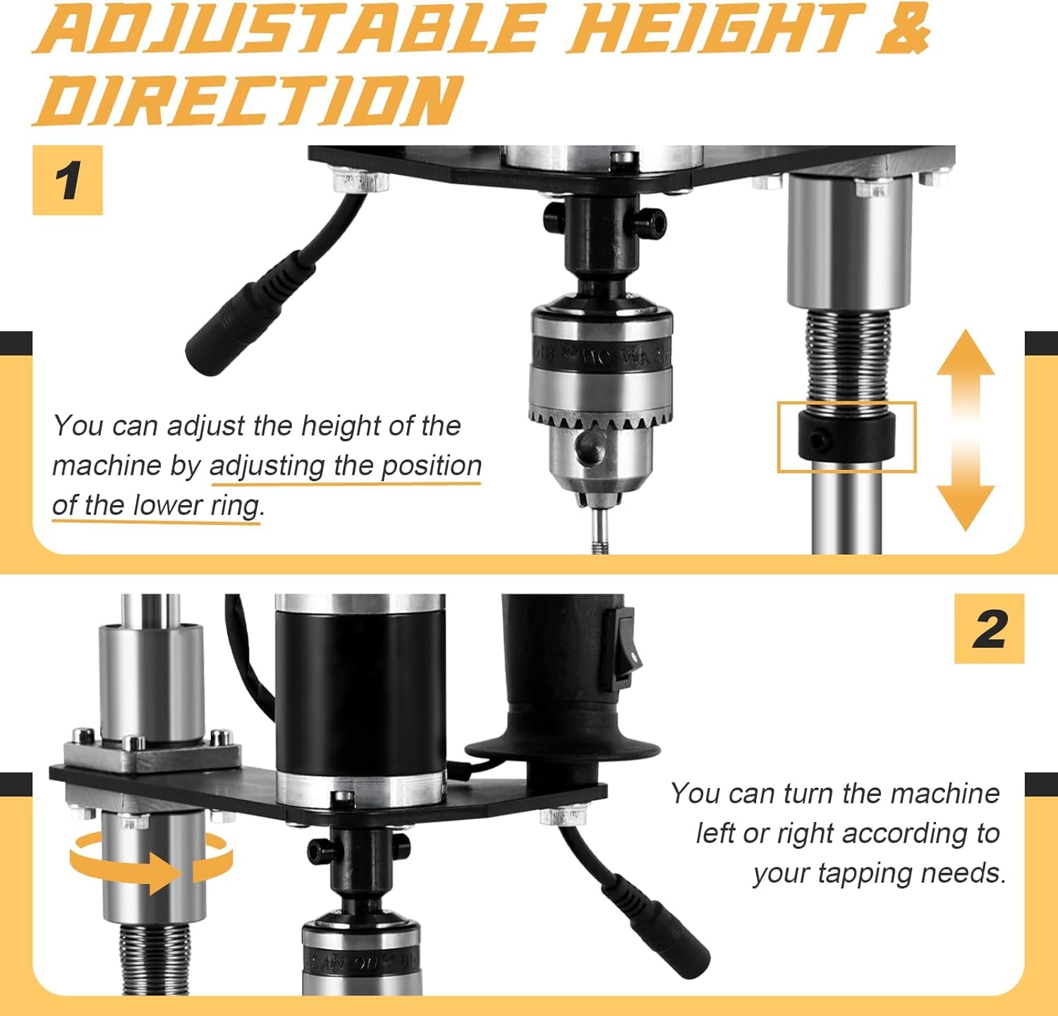 TYH Maschiatrice Elettrica Verticale, Braccio Maschiatore Universale, Legno E Plastica 100-200 Giri/min, con Morsa E 4 Maschi Regolabili per Maschiatrici E Foratrici