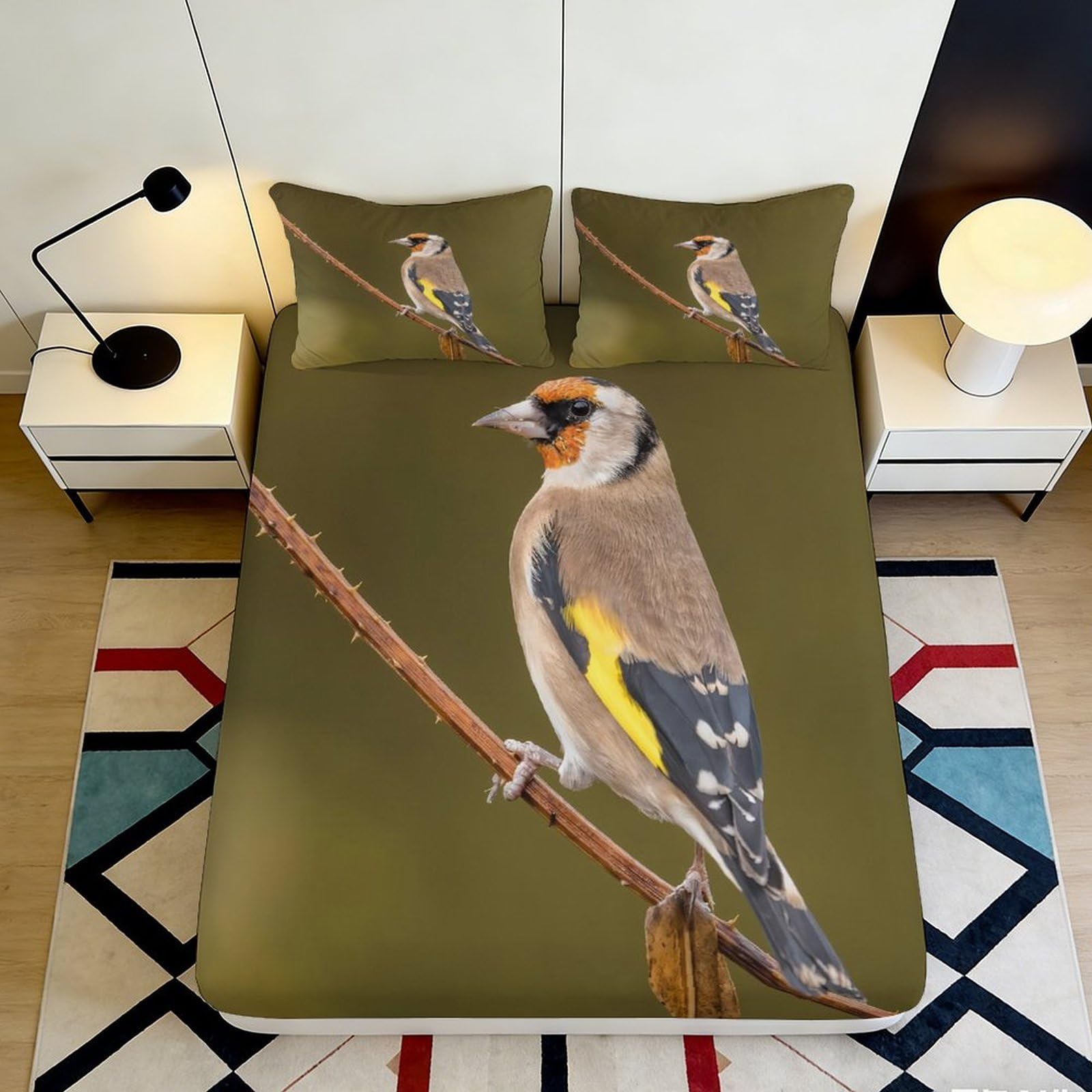 3D Printed Goldfinch Bird Fitted Sheet Microfiber Soft Anti-Slip Bed Cover for Bedroom Guest Room Decor 90x200x25cm