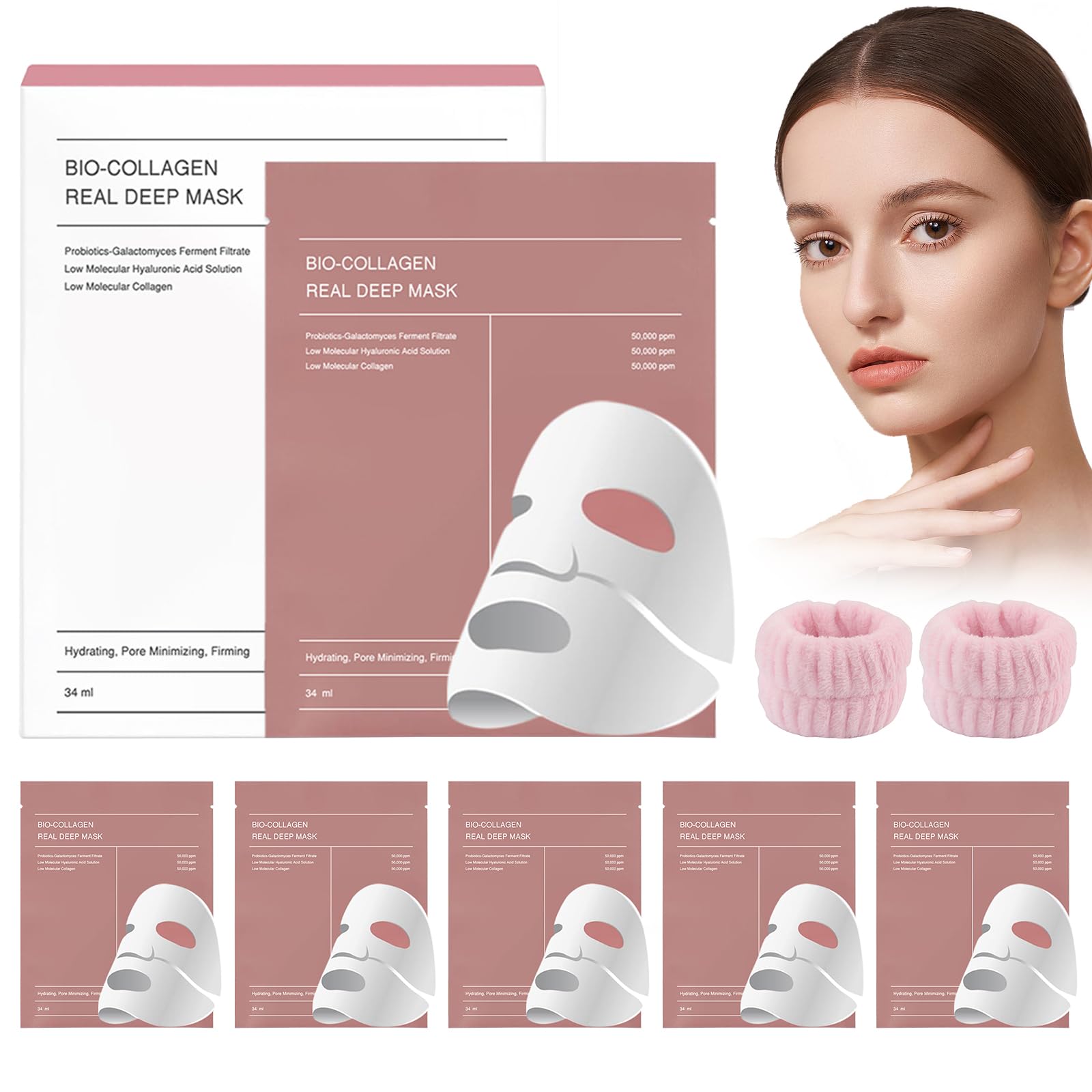 NeyeauBio Collagen Face Mask Overnight,Bio-Collagen Real Deep Mask,Collagen Overnight Mask,Collagen Deep Hydrating Overnight Mask（5PCS）
