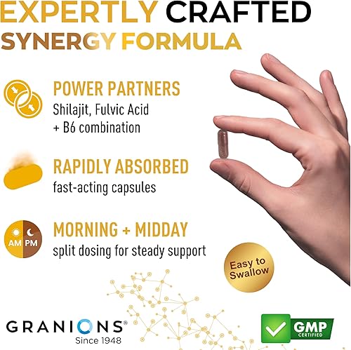 Miniatura 5 de Granions Pure Shilajit for Men Capsules - Fulvic Acid Supplement, 1,000mg Himalayan Shilajit with Vitamin B6 - Ultra Energy, Vitality & Brain