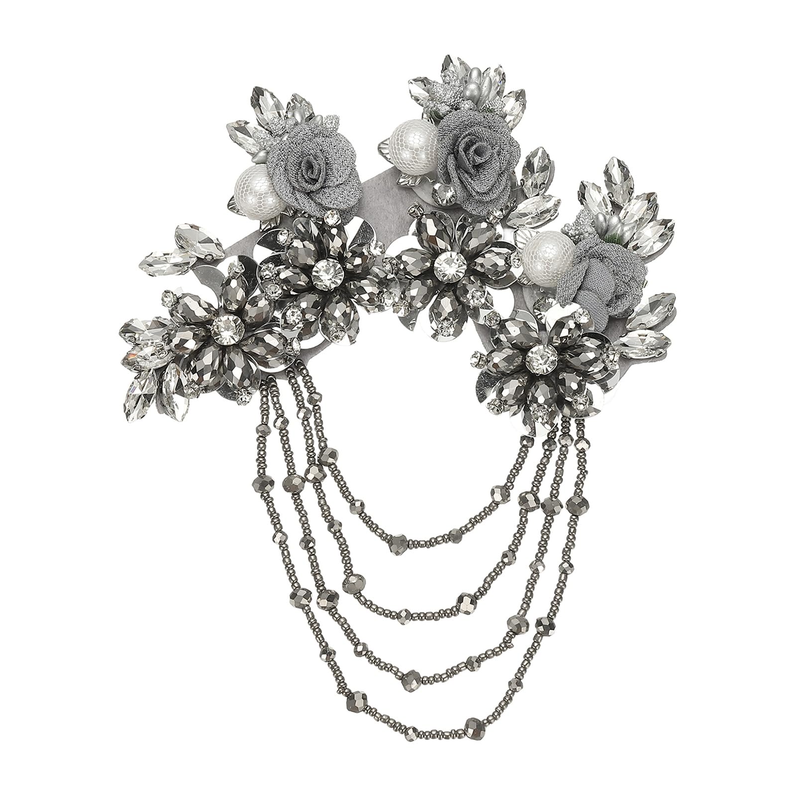 Appliques fleurs en strass gris argenté 3D PATIKIL pour couture