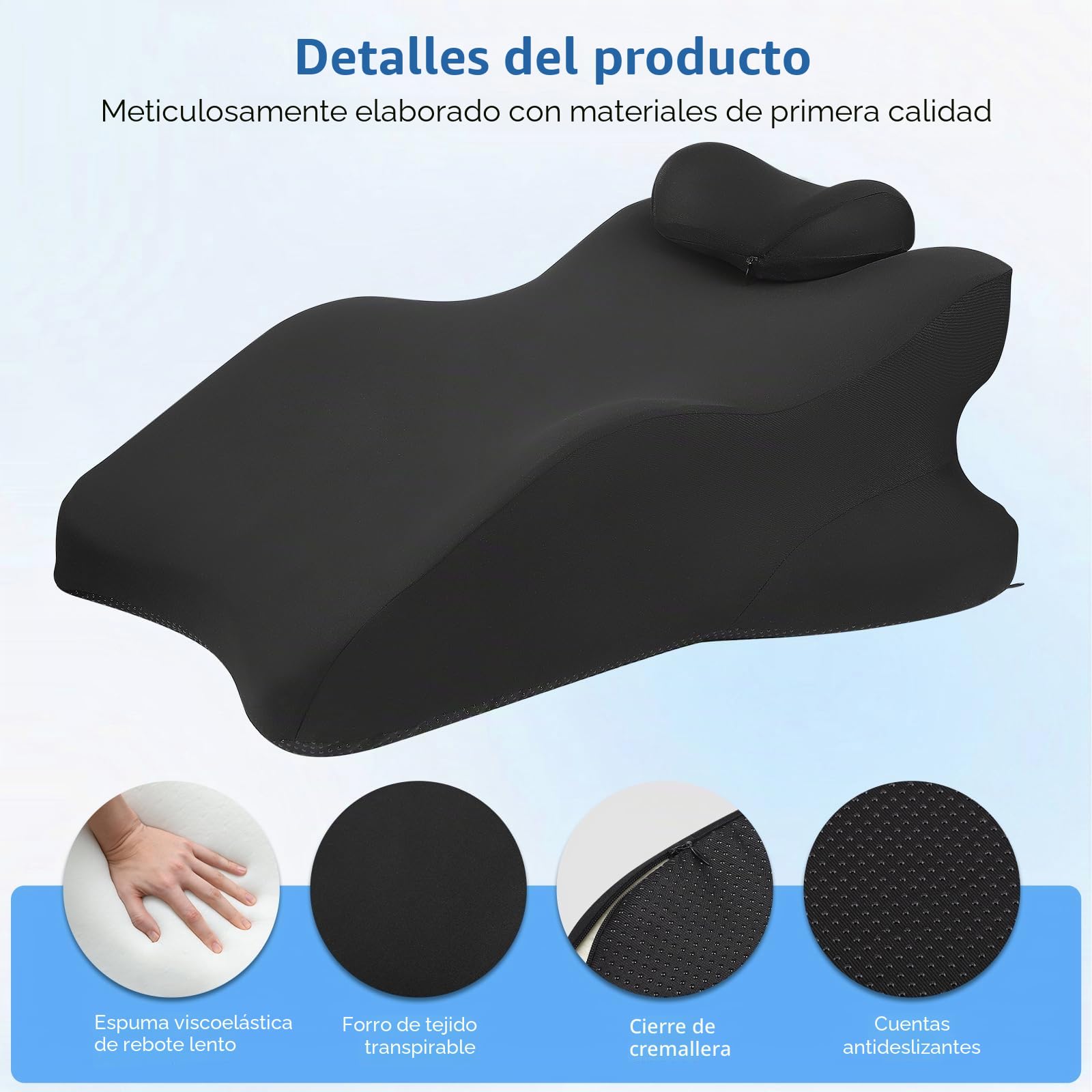 Almohada 4 en 1 para cojín venoso, espuma de memoria, cojín ergonómico cómodo, mejora la circulación sanguínea, almohada para piernas para piernas, pies, espalda, sofá, cama (negro)