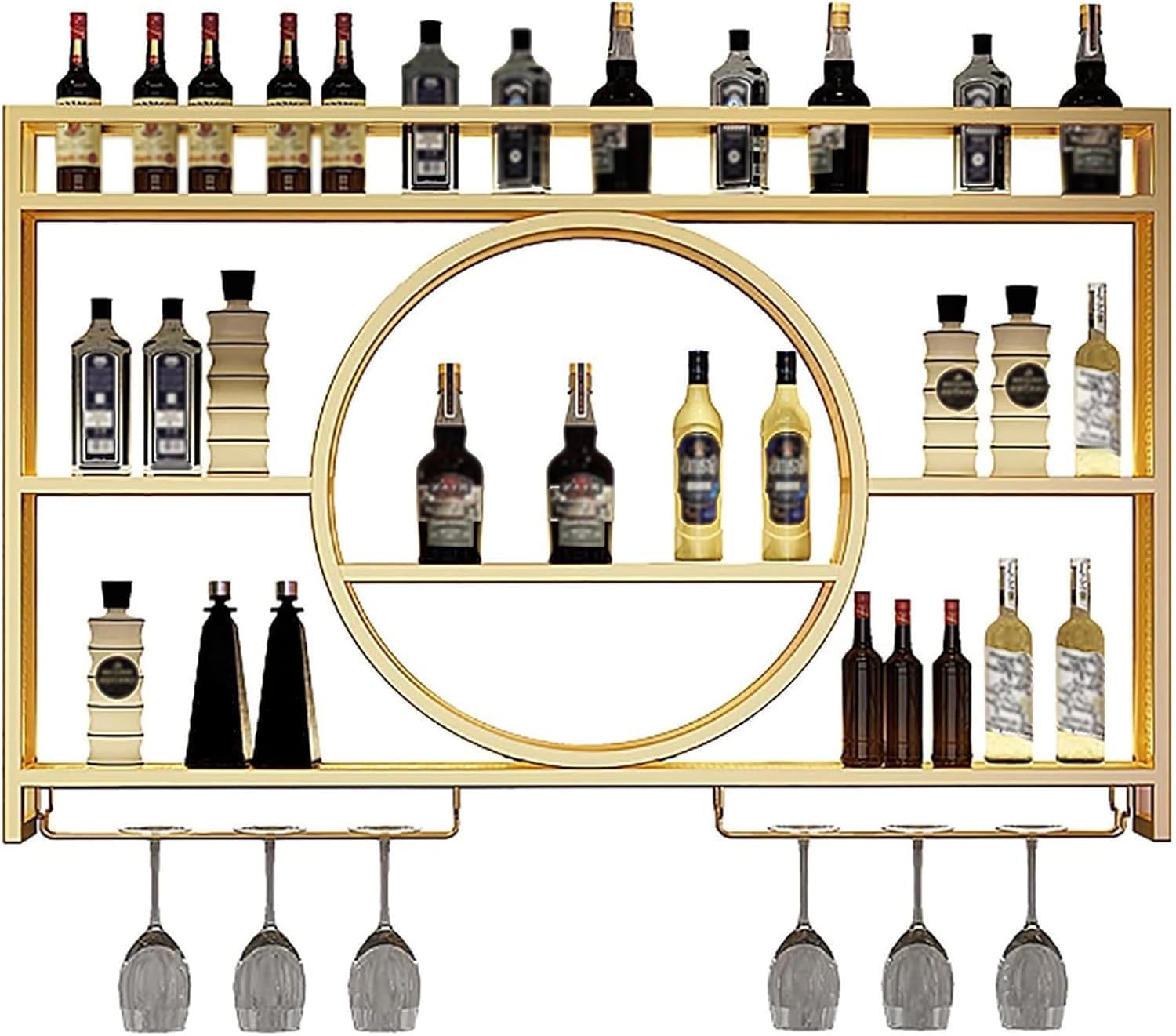 Bar à vin étagère murale dorée suspendue 140x80cm pour salon chic