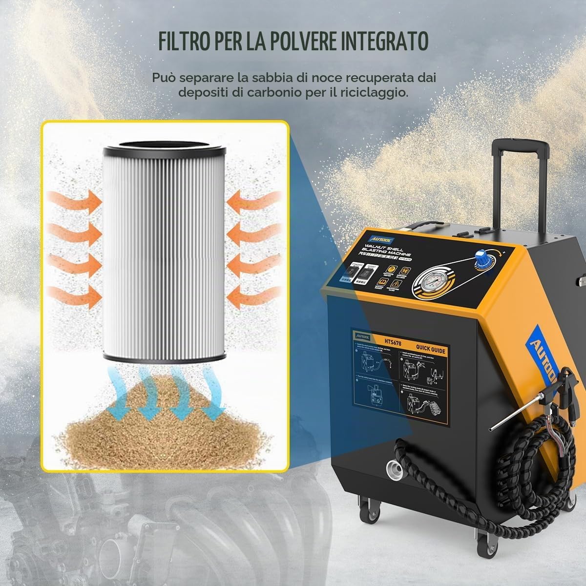 AUTOOL HT678 Sabbiatrice di Noce, Motore automobilistico Valvola del Tubo di aspirazione Macchina Pulita Sistema Valvetronic Polvere di Noce Sabbia Detergente