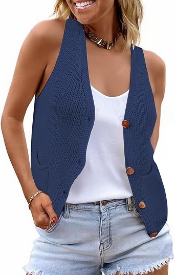 NASKY Women's V-Neck Sleeveless Sweater Vest - Versatile Pocket Design, Ideal for Spring & Fall Layering or Standalone Wear