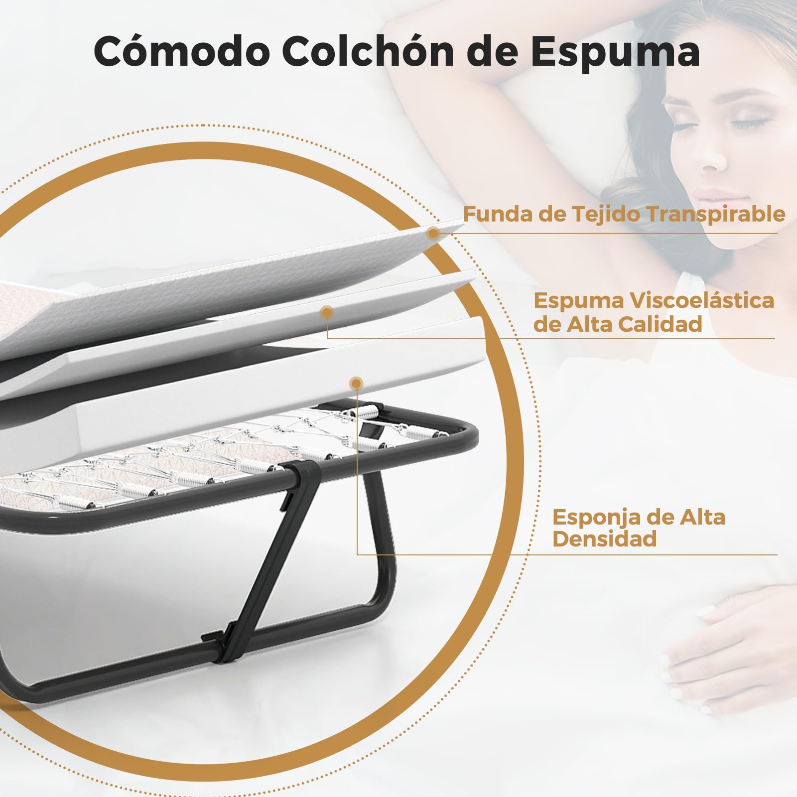 COSTWAY Cama Plegable 80 x190 cm, Cama Supletoria Plegable con Colchón de Espuma Viscoelástica, Estructura Metálica, Ahorra Espacio, Cama Individual Portátil para Camping Hogar