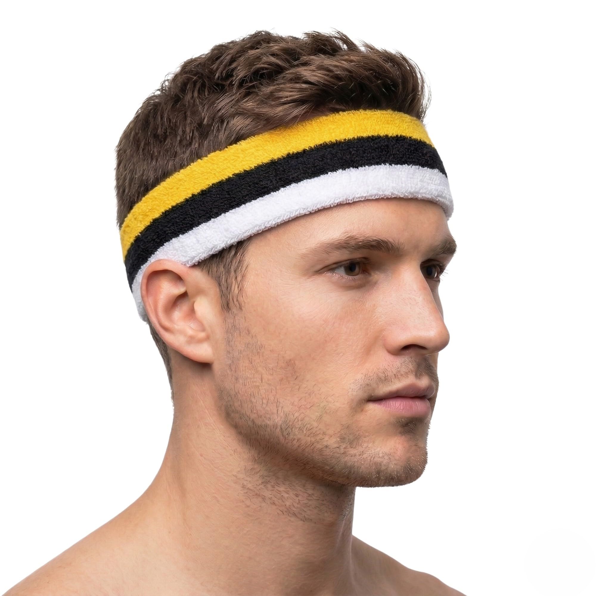 Couver Triple Color White Striped Sport Head Sweatband (1 Piece) - Yellow/Black/White-image-25