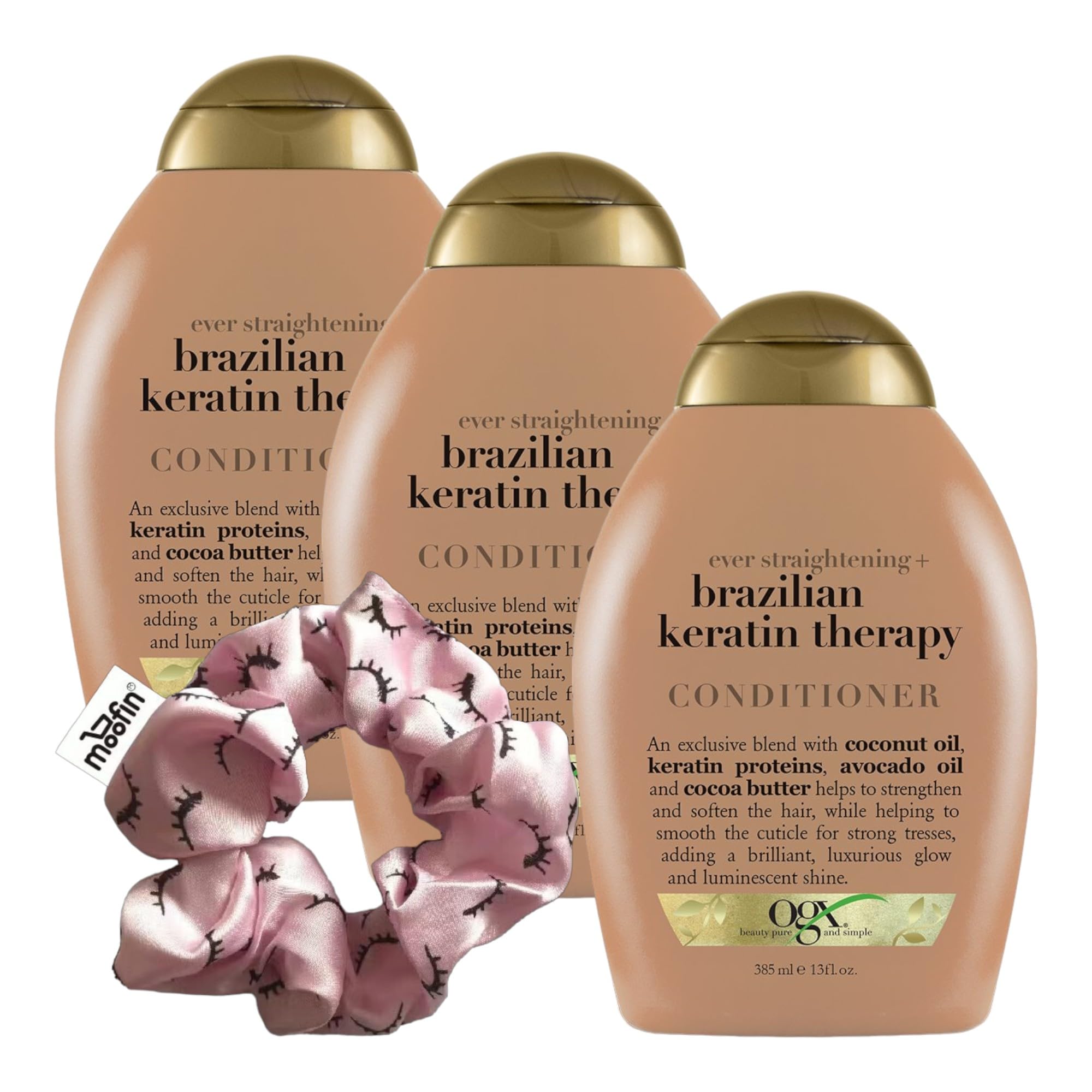 Brazilian Keratin Therapy Conditioner, Straightening Hair Formula, With Hair Tie, Coconut & Avocado Oil Blend, Radiant Shine Straightener Conditioner [Pack Of 3]