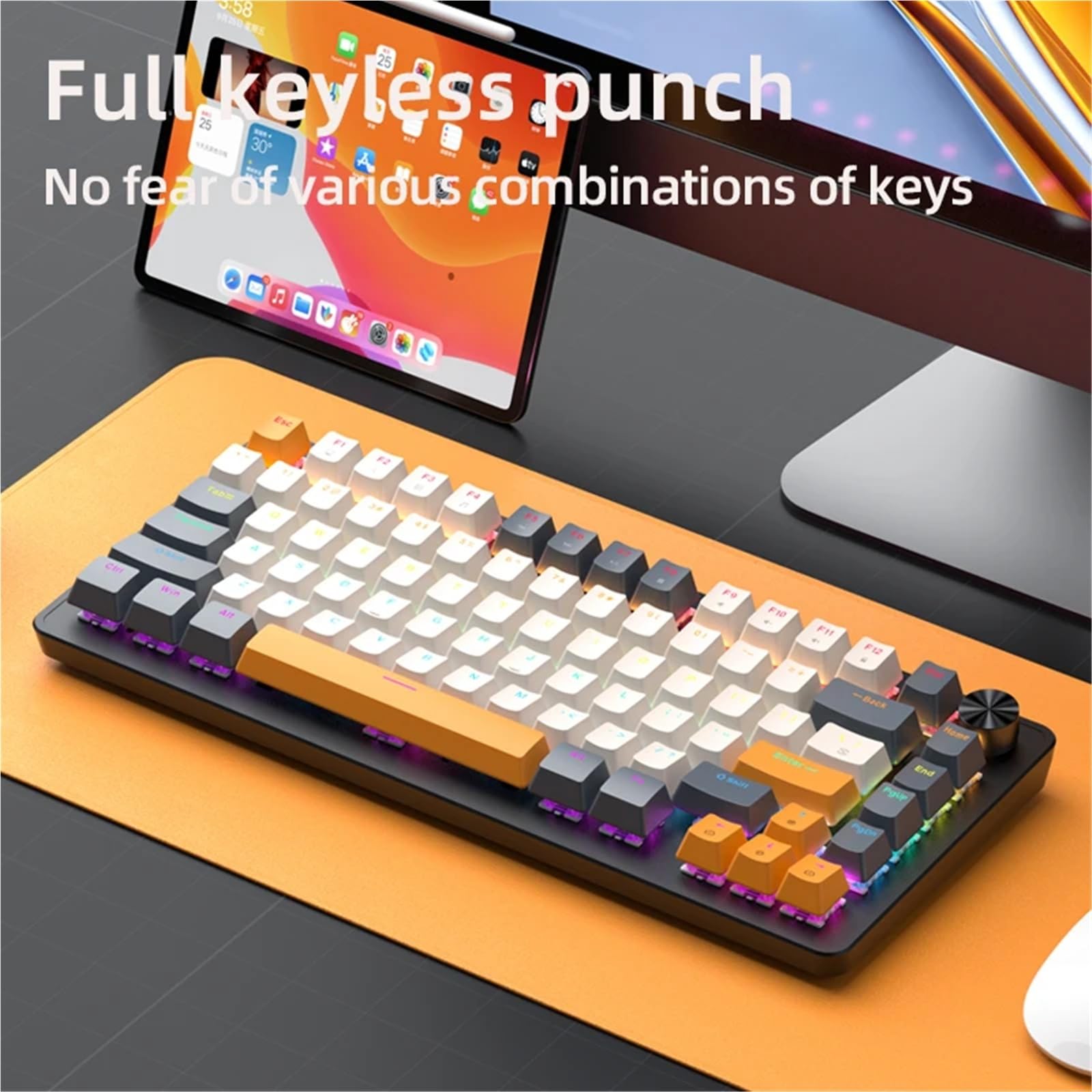 Compatible avec clavier de jeu mécanique filaire APAYADO K82, remplaçable à chaud, bouton multimédia, rétroéclairage transparent, touches ABS (interrupteur bleu, kit myrtille)