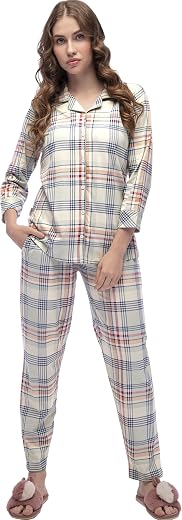 LOTIK Women's Cotton Chax Print Shirt &amp; Payjama Full Sleeve Night Suit Set