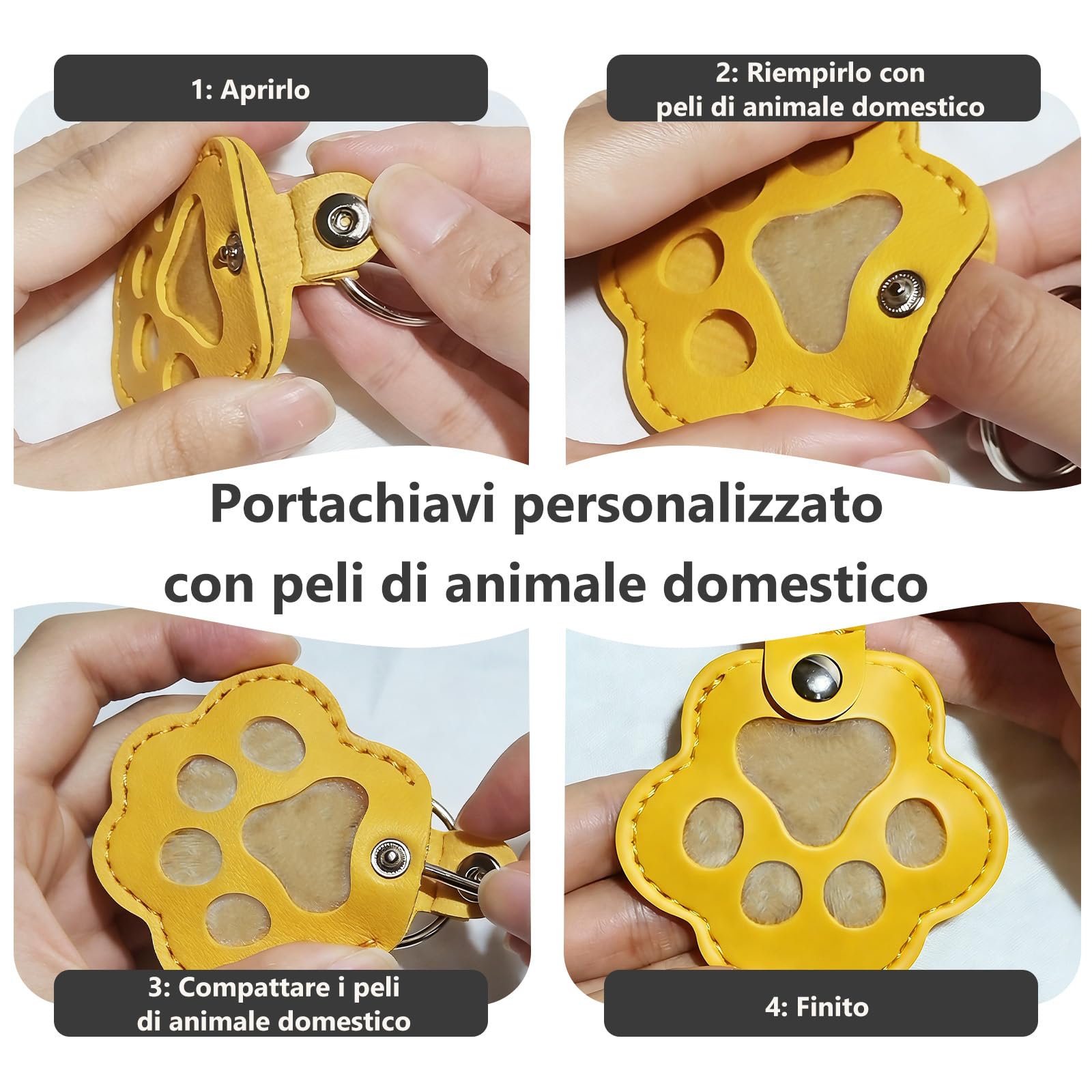 Regalo Commemorativo Personalizzato per Cani o Gatti, Portachiavi con Foto e Nome, Custode per Pelo, Accessorio in Pelle Inciso per la Perdita dell'Animale, Idea Regalo per Amanti