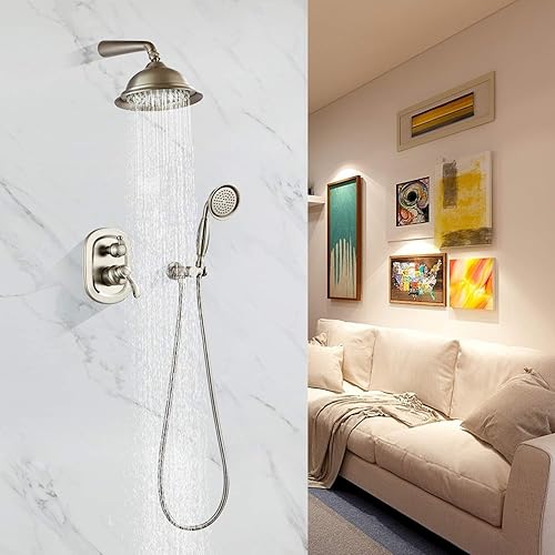 Miniatura 10 de Sistema de ducha de bronce aceitado, juego de grifo de ducha de techo para baño con cabezal de ducha de lluvia de alta presión de 8 pulgadas y