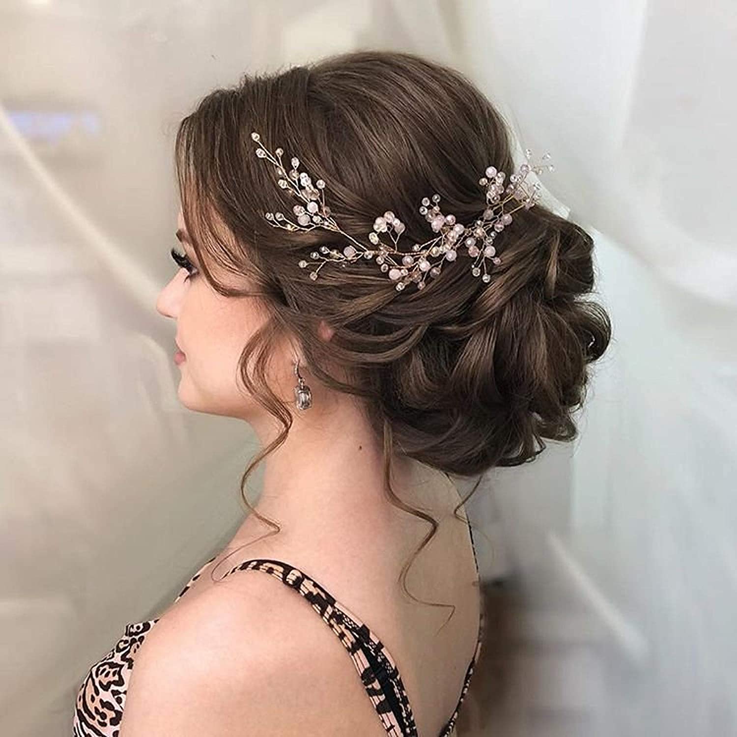 ROSEFINCH Bridal Hair Vines Crystal Wedding Headpiece, 45 CM Handmade Crystal Pearl Evening Party Headpiece Head Band Bride Wedding Hair Accessories for Bridesmaid and Flower Girl - gold. 1