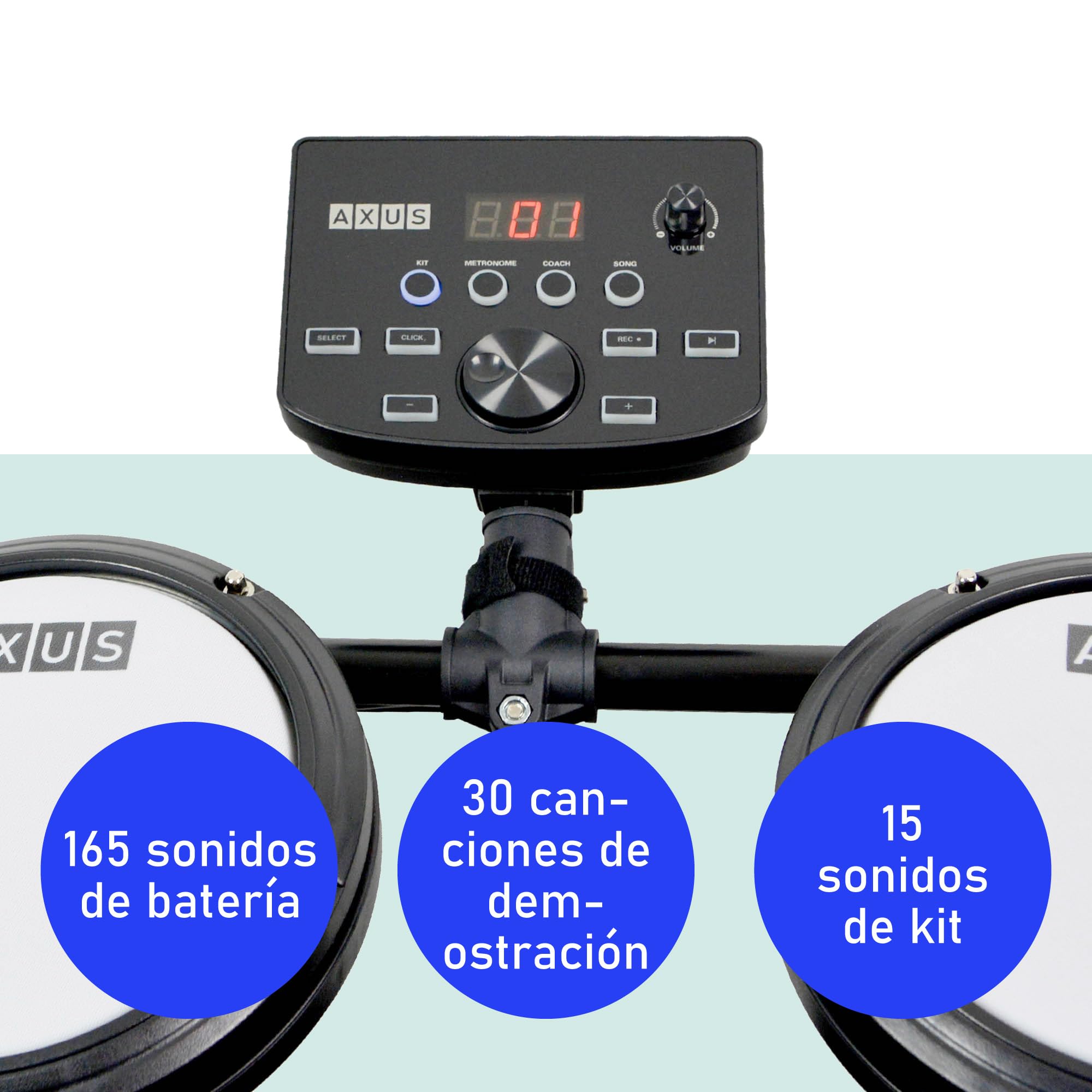 Axus AXK4 Paquete De Inicio Del Kit De Tambor Electrónico, Para Principiantes Con Almohadillas De Tambor De Malla Tranquila, Palos, Taburetes Y Auriculares