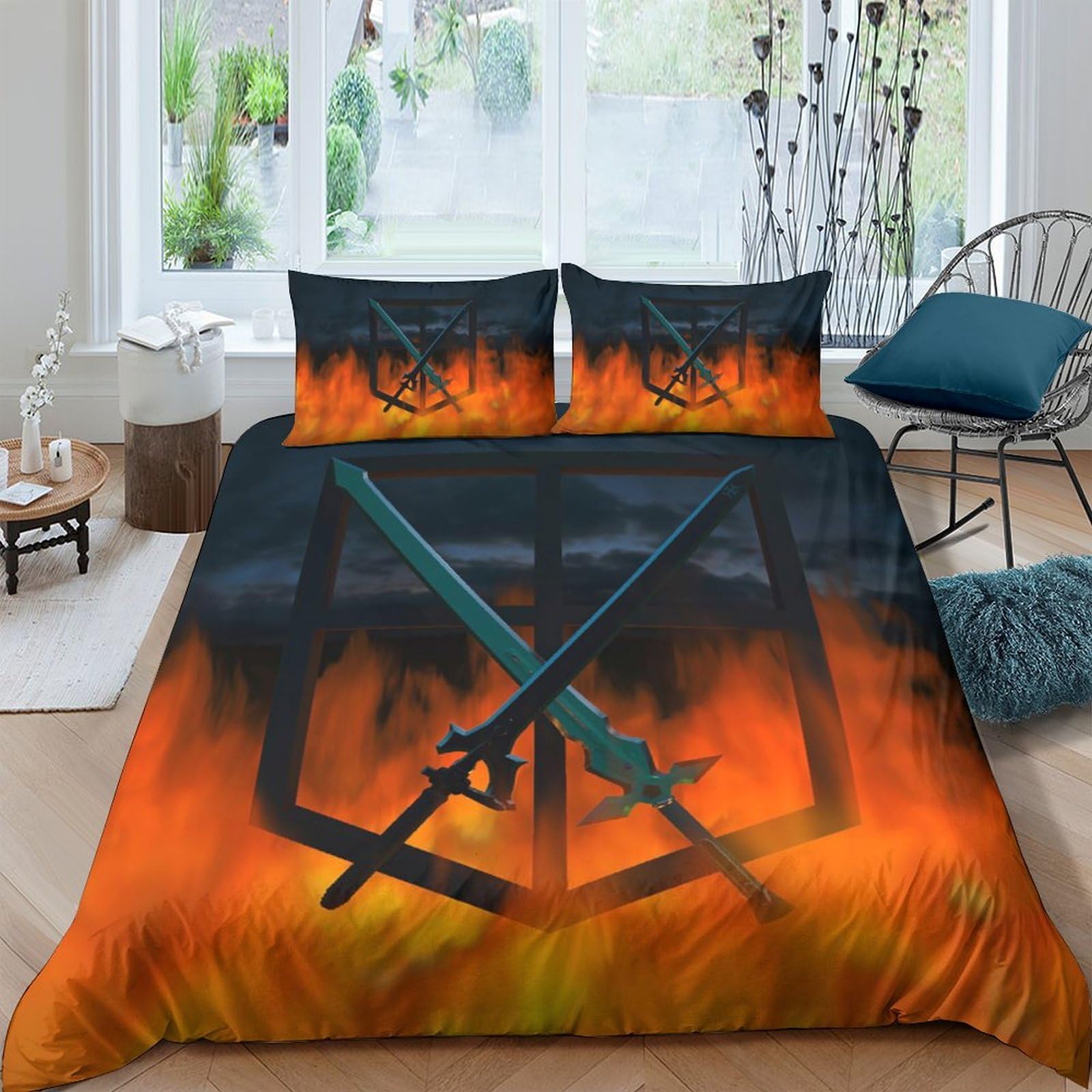 Ctjqhvkz Style-1 3D Printed Flaming Sword Fitted Sheet Microfiber Soft Art Fire Blade Bed Cover For Bedroom Guest Room Decor Single（135X200cm）