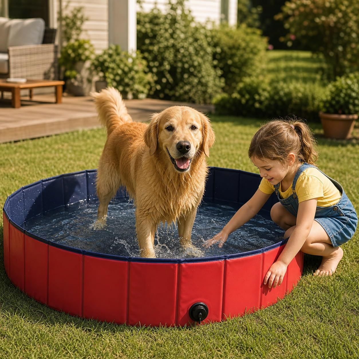lionto Piscina plegable para perros bañera para perros piscina mascotas, Piscina para niños (M) 120 cm