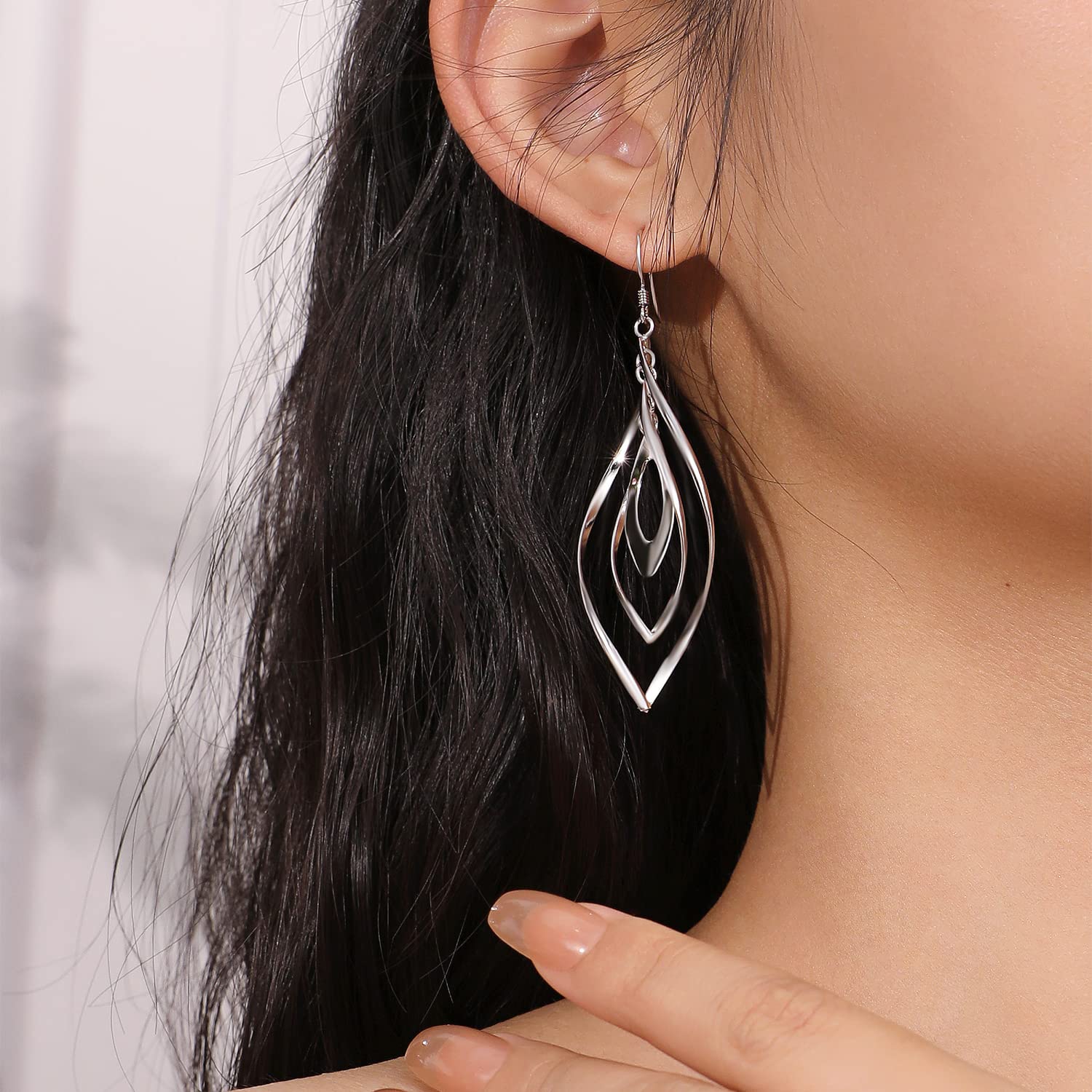 Meissa Orecchini pendenti donna Geometrica 925 Orecchini lunghi Donna Gioielli ipoallergenici, Argento