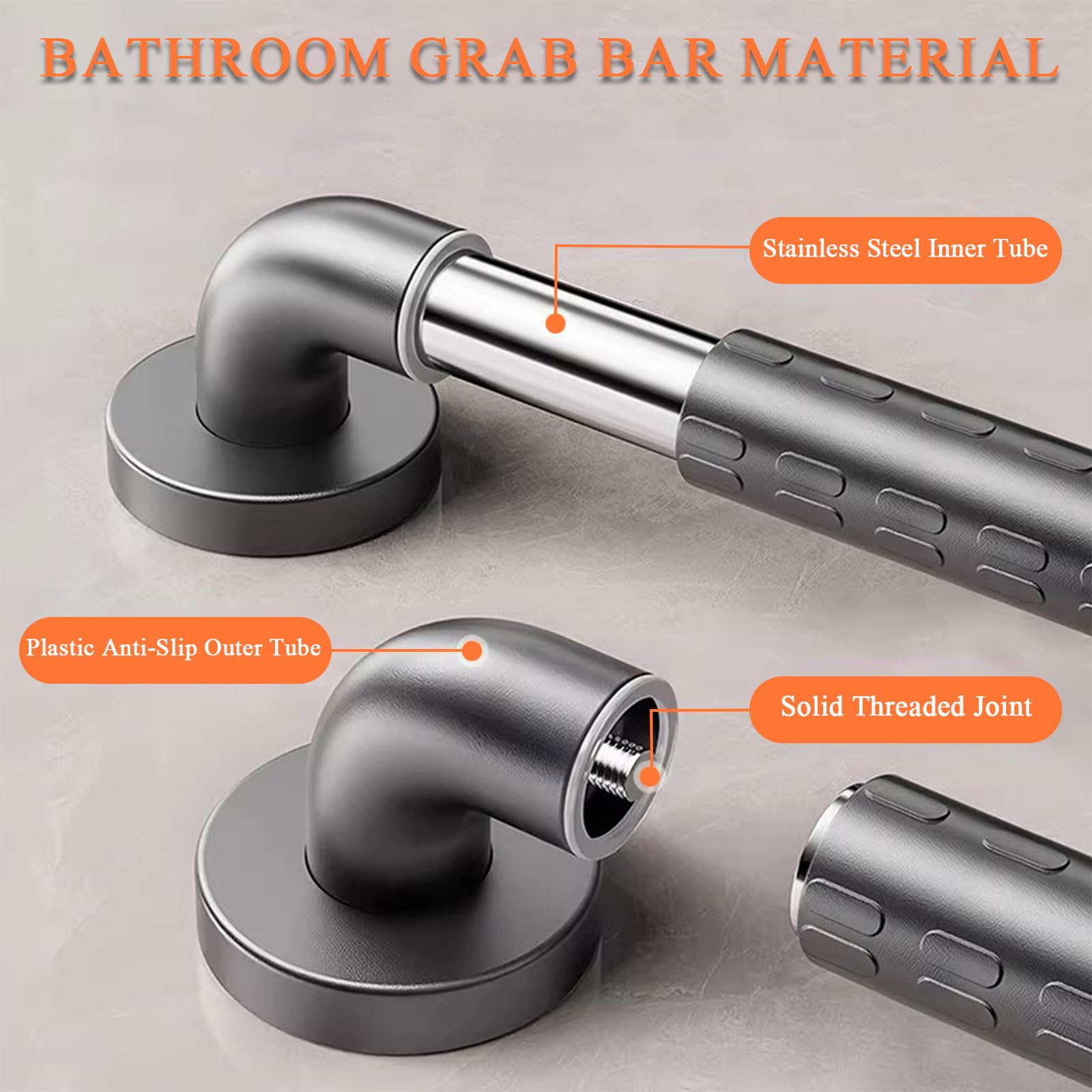 Barras de agarre de baño para pared, pasamanos de seguridad de acero inoxidable para bañeras y duchas, apto para asistencia de personas con discapacidad y ancianos, mango de apoyo antideslizante