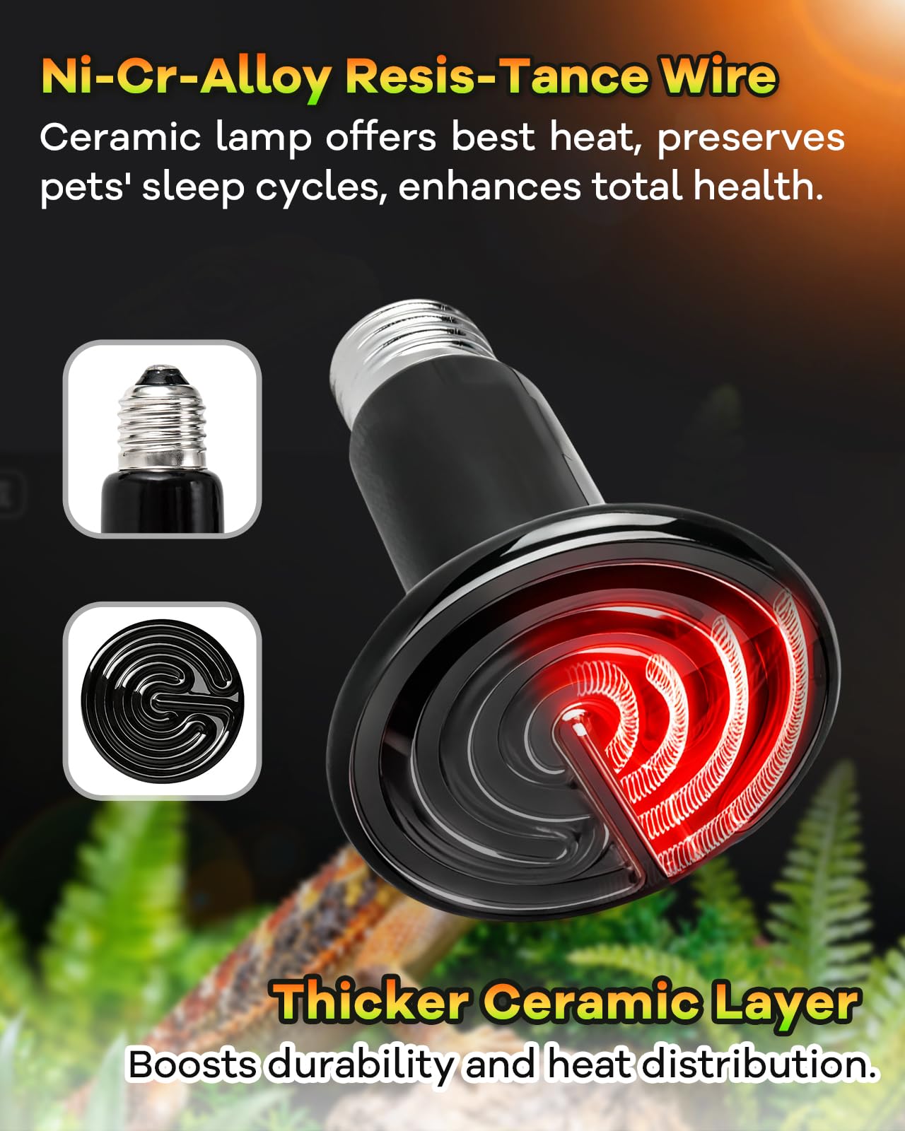 100W Ceramic Heat Emitter, 2 Pack Reptile Heat Bulbs, Ceramic Heat Lamp for Reptiles, Amphibian, Chicken, Dog, Cat, Snake, Chicken - image 3