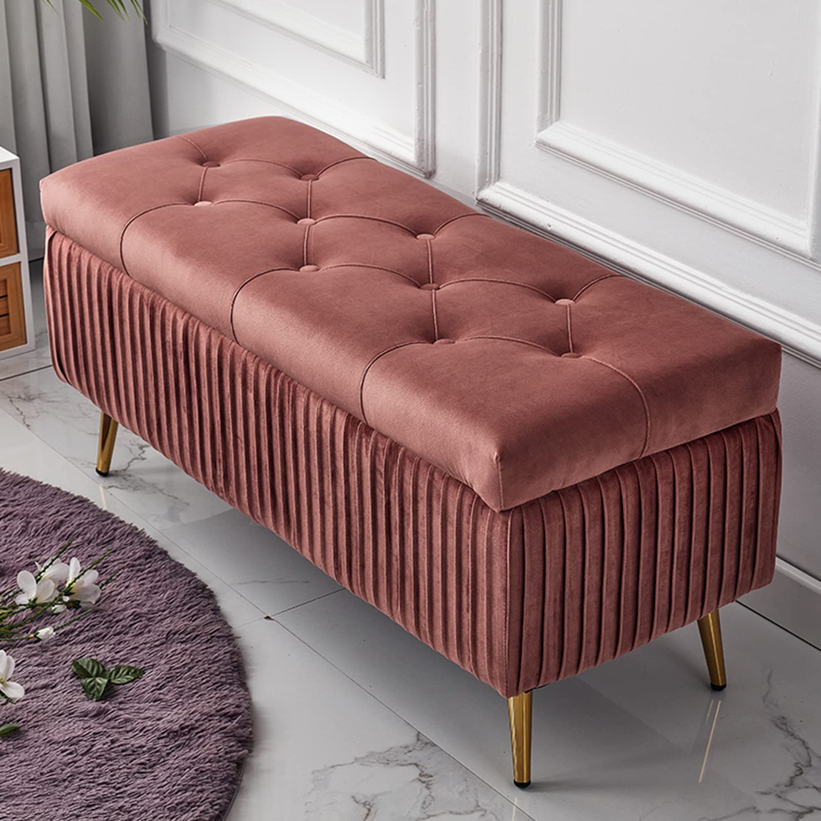 Tabouret de lit rembourré au design moderne avec pieds en métal