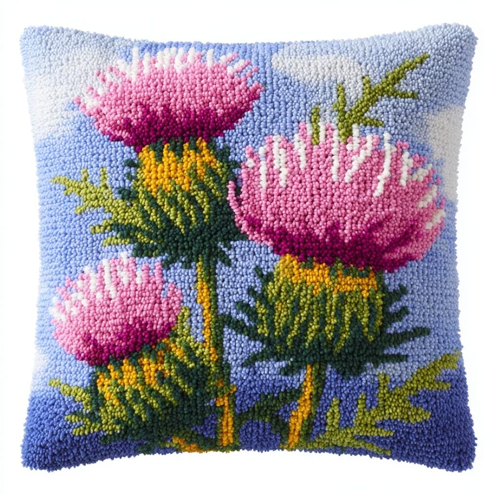WallustrioaW Latch Hook Cushion Cover Kit,Beautiful Artichoke Flower