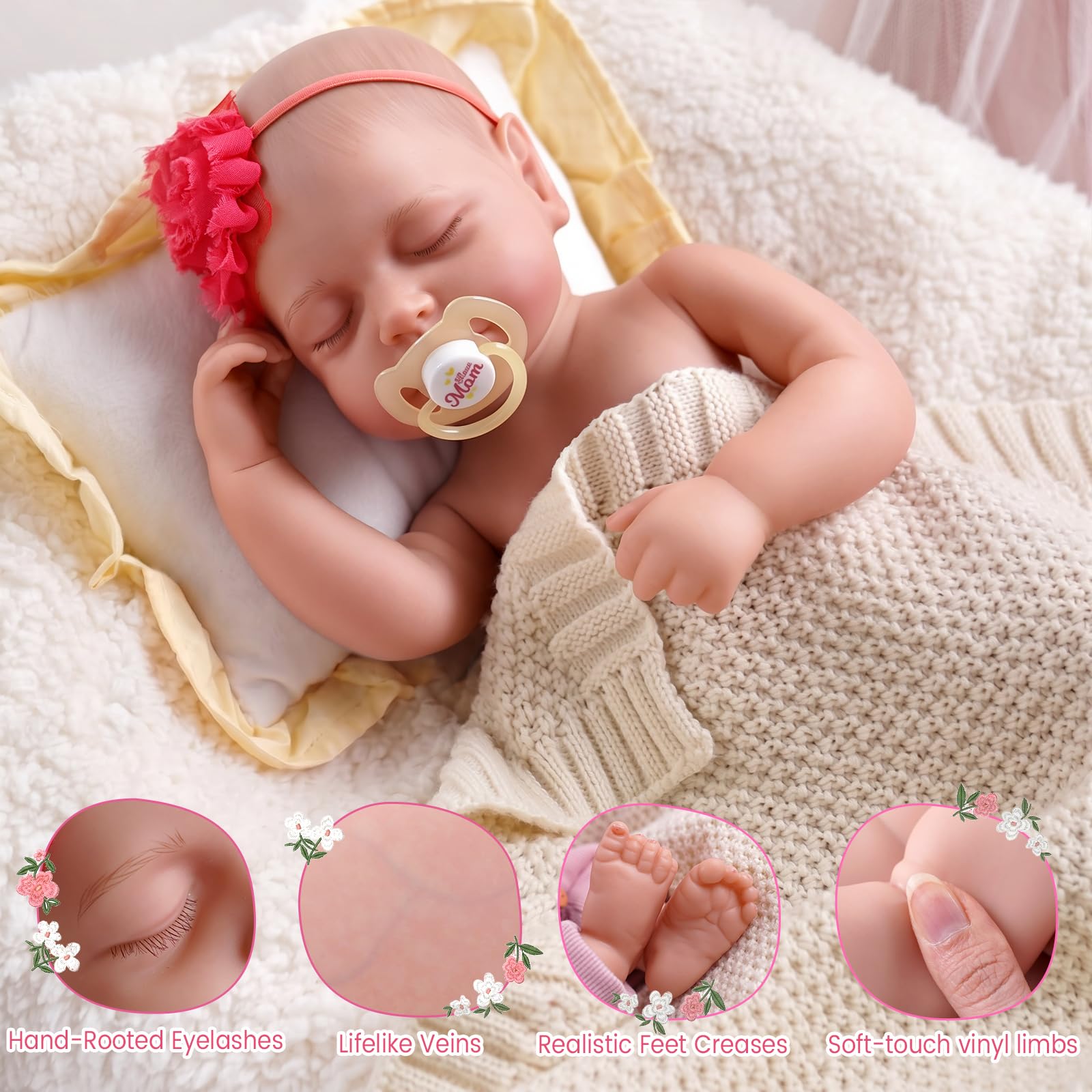 JIZHI Bambole Reborn - 20 Pollici Bambola Femmina In Silicone - Neonato Addormentato Con Vestiti e Accessori Giocattolo Per Bambini 3+ Anni