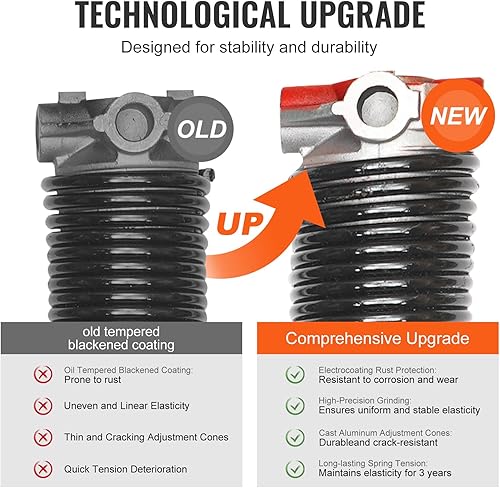 Miniatura 3 de VEVOR Muelles de torsión para puerta de garaje, par de 0.218 x 2 x 24 pulgadas, 16000 ciclos, resortes para puerta de garaje con barras de bobinado