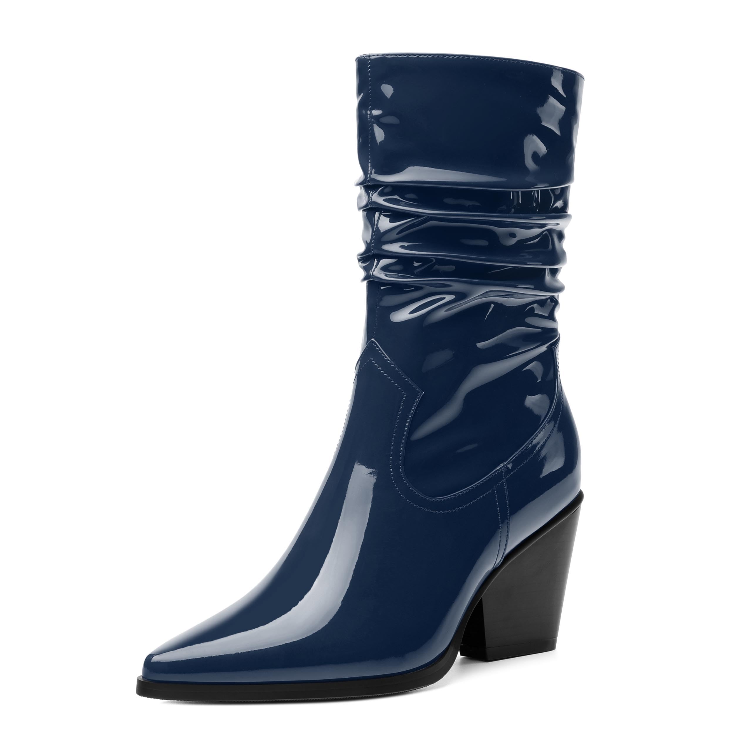 RLYGHWAO Women's Purple Faux Suede Mid-Calf Boots, Chunky Heel, Pointed Toe, Side Zipper, Casual Fashion Boots for Women