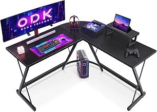 ODK L Shaped Gaming Desk with Monitor Stand, 127x127x75 cm Computer Desk with Storage Bag, Corner Desk for Gaming, Home, Office, Black