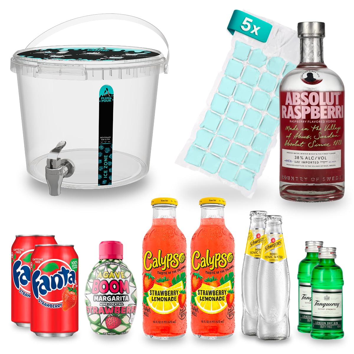 Fertiger Cocktail mit Alkohol – Strawberry Fizz | Cocktail Set mit 5L Getränkespender zum Einschenken | Party Set | ca.11,5% Vol. | Plug'N'Pour