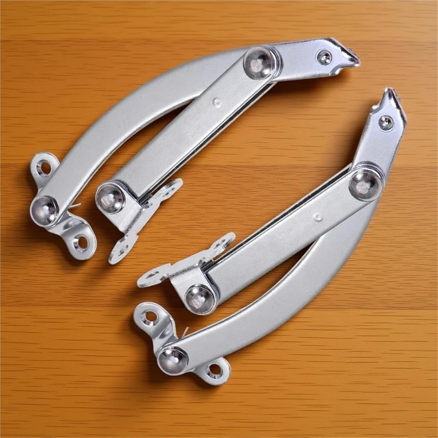 2pcs Hinge Limiter Stopper Heavy Duty Strut Spring Lift Support for Cabinet Cupboard Door 90 Degree Satin Silver Sturdy Metal