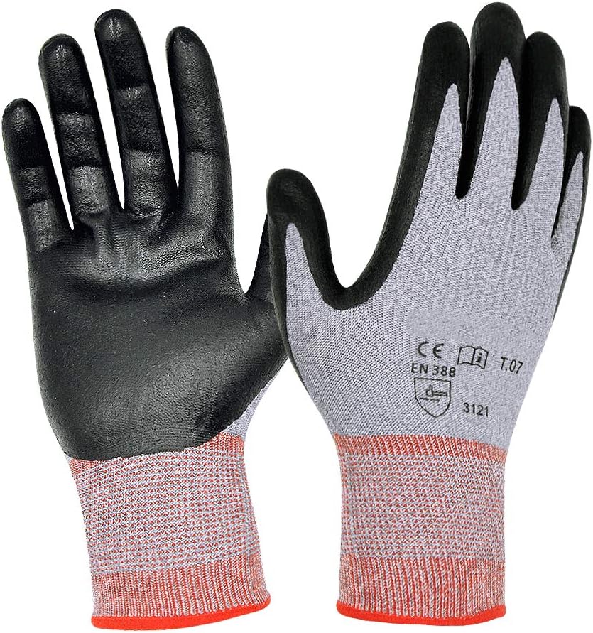Ultra Durable Safety Work Gloves for Women Men, Seamless Knit Non-Slip Elastic Nylon Gloves, Power Grip, 3D Comfort Stretch Fit, Smart Touch Screen, Breathable, Abrasion, Antistatic, Extra Small