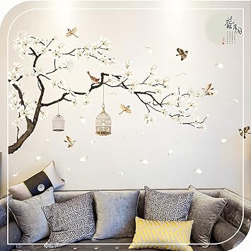 Large Wall Stickers, Removable Peel and Stick 3D Wall Art Stickers, 50''x74'' Romantic Cherry Blossom Tree Wall Murals, DIY Home Decor for Girls Bedroom Nursery Rooms Living Room, BWCXXZH