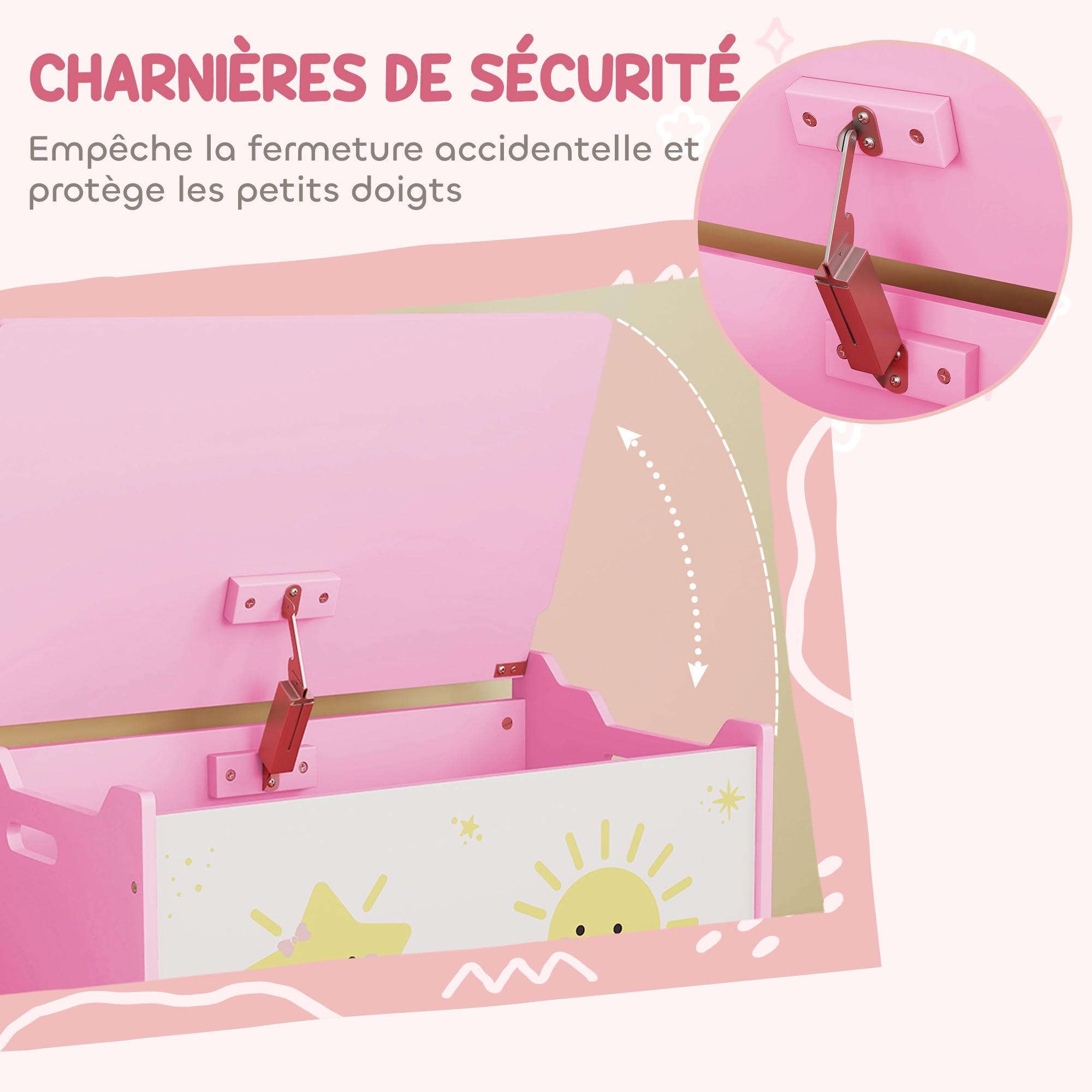 AIYAPLAY Coffre à jouets avec couvercle, coffre de rangement enfant avec charnières de sécurité, pour salon, salle de jeux, chambre d'enfant, rose