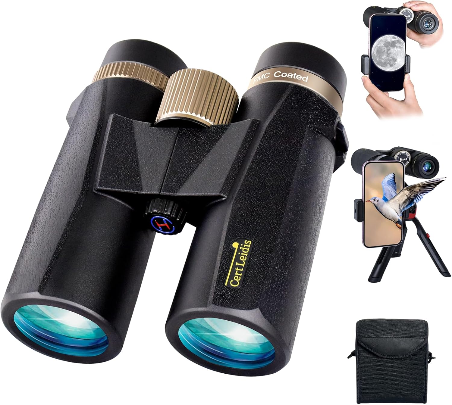 8x42 HD Binoculars for Adults High Powered with Phone Adapter and Tripod, Super Bright BAK4 Prism Waterproof Compact Binoculars for Bird Watching Hunting Stargazing Hiking Cruise Travel