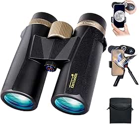 Binóculos HD 8 x 42 para adultos de alta potência com adaptador de telefone e tripé, binóculos compactos super brilhantes BAK4 Prism à prova d'água para observação de pássaros, caça, observação de