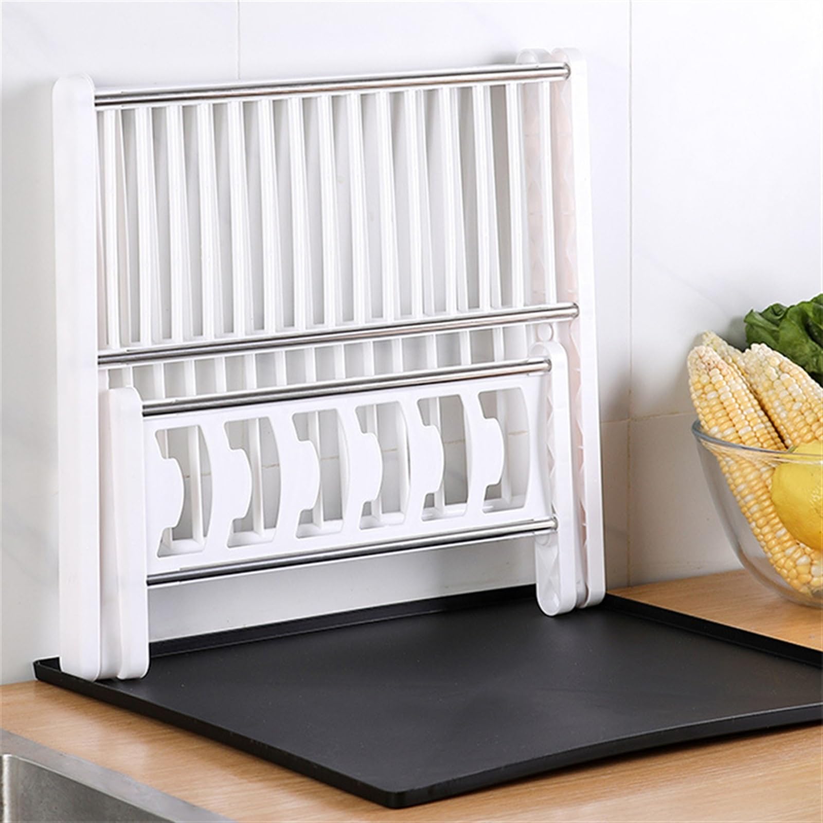 Rejilla para secar platos de cocina Rejilla for secar platos, estante plegable de doble capa for encimera de cocina y drenaje, soporte for tapa, estante for platos, fregadero, escurridor, soporte de a