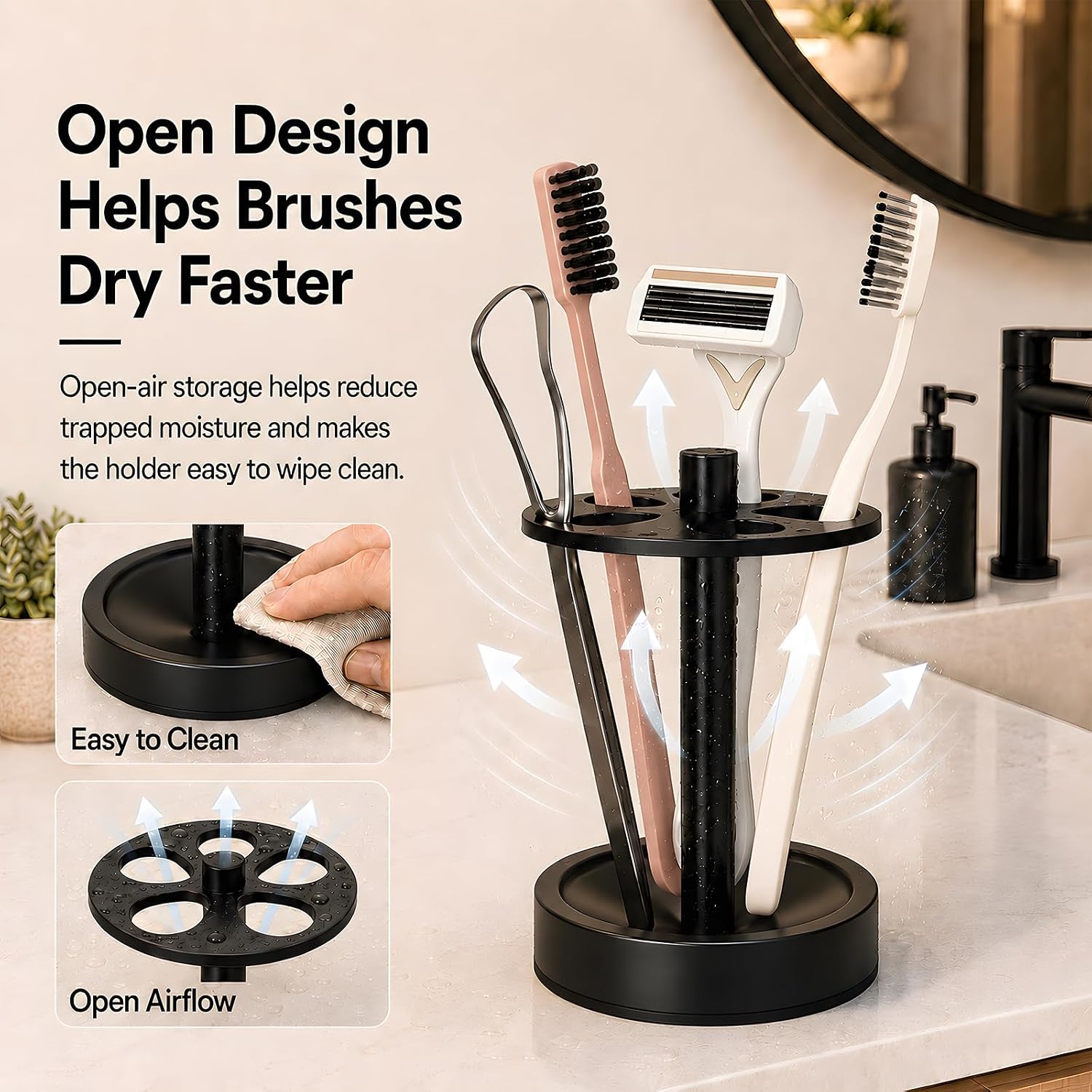 5 Slots Open-Design Bathroom Toothbrush Holder Stand for Manual Toothbrush