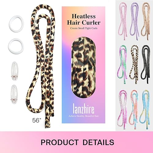 Miniatura 7 de Lanzhire Diadema pequeña con varilla rizadora sin calor, para cabello largo y corto, sin calor para dormir, sin calor (leopardo)