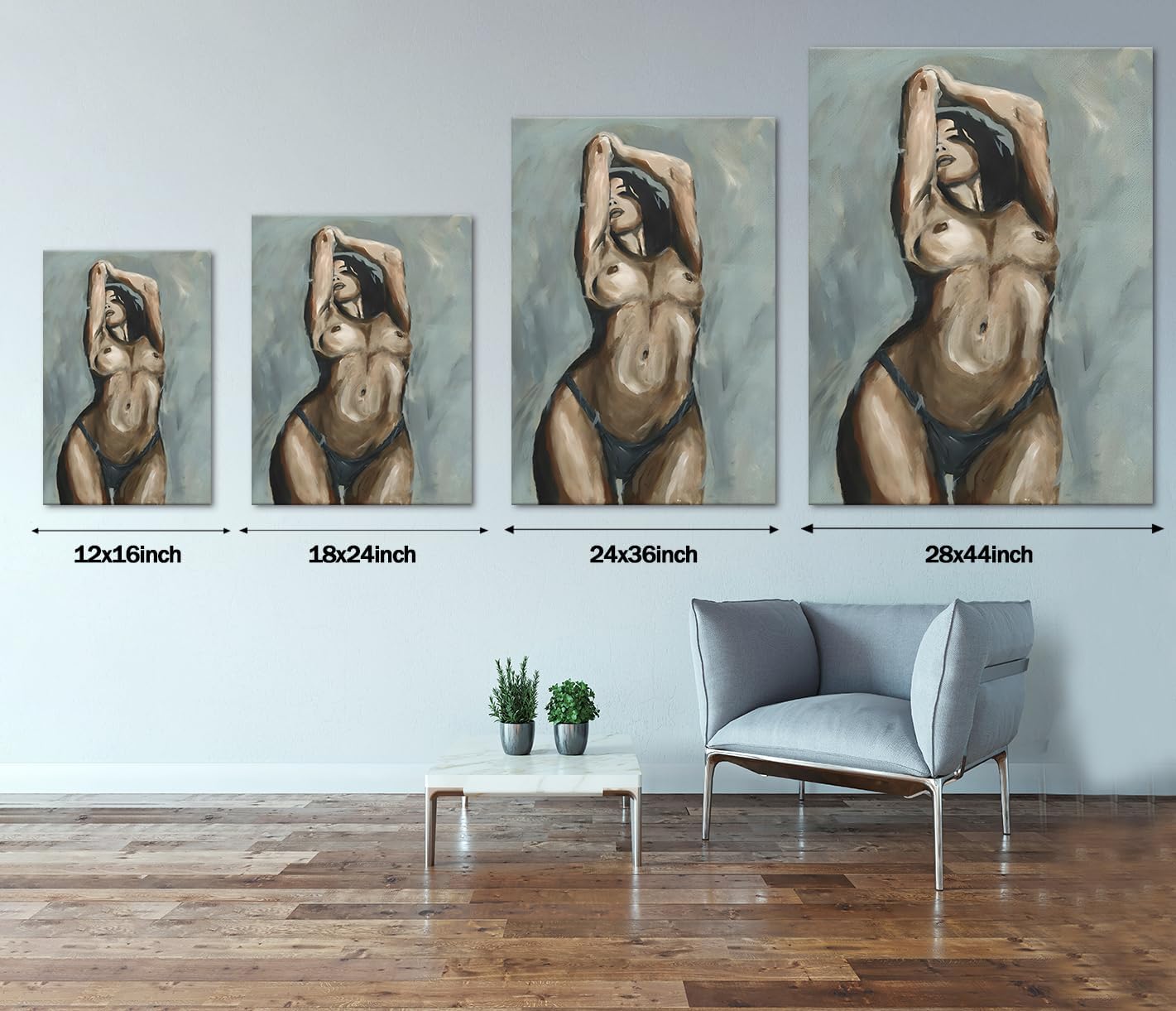Yeesjoee Sexy Woman Canvas Wall Art Black and White Sexy Art Wall Decor Nude Art Painting Print for Living Room Bedroom Ready to Hang, 24 x 36inch