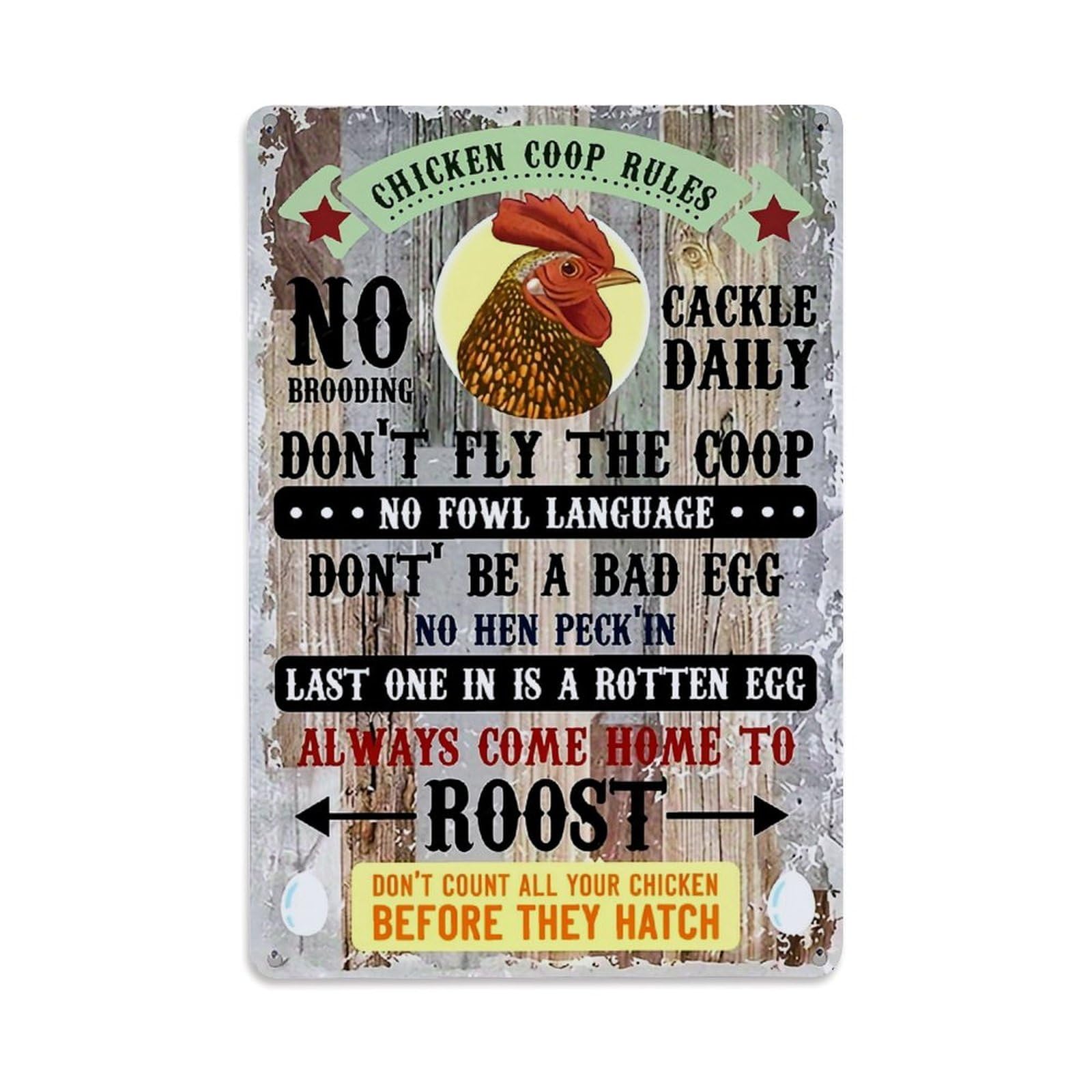 Jdyaojiesheng Vintage Chicken Coop Rules Sign Tin Sign Retro Metal Wall Decor Metal Poster, Home Bar Garage Farmhouse Cafe Wall Art Decoration 8X12inches