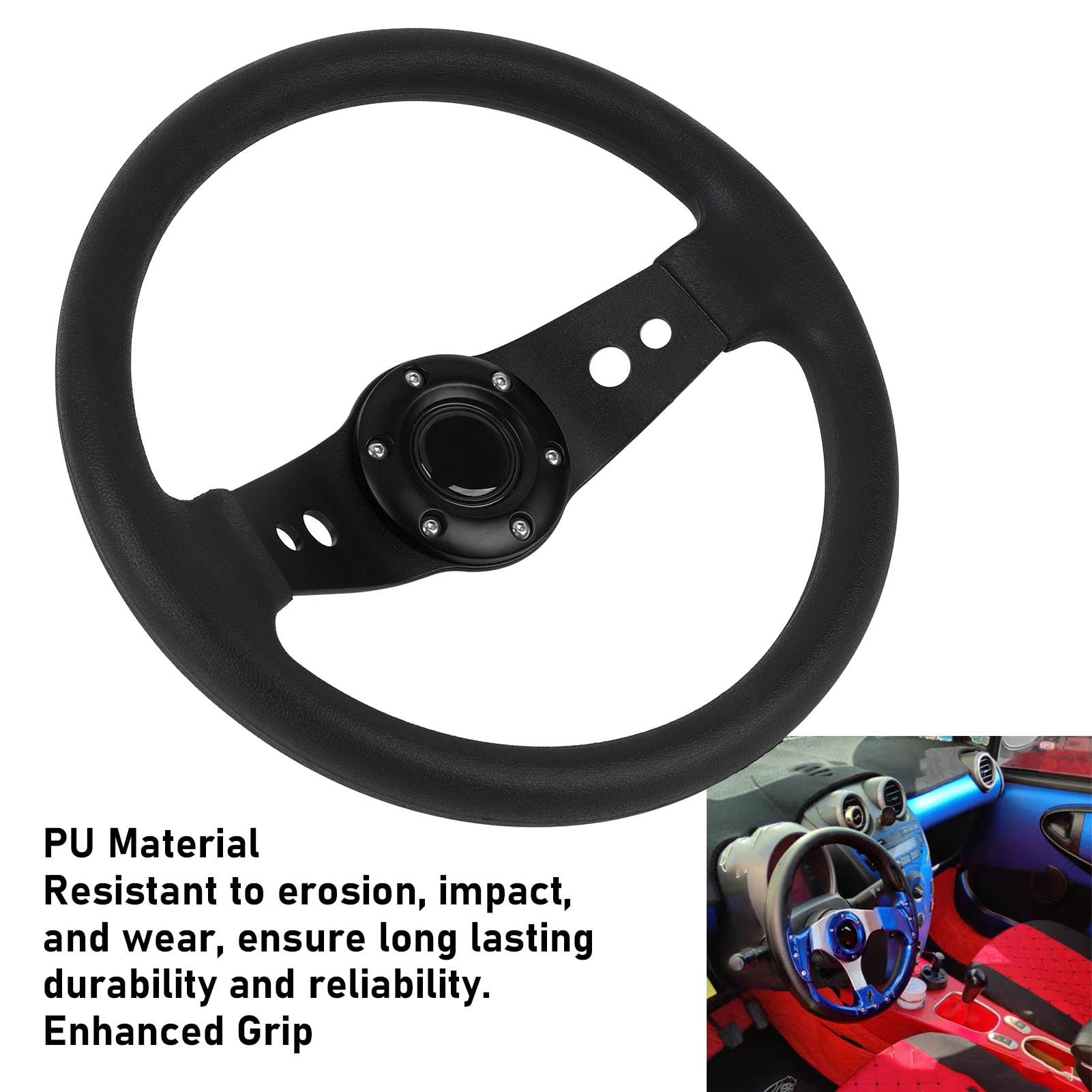 Volante per Auto 13 Pollici Volante Sportivo PU Look Elegante Resistente Agli Urti Presa Migliorata Facile Installazione Volante per Veicolo (BLACK)