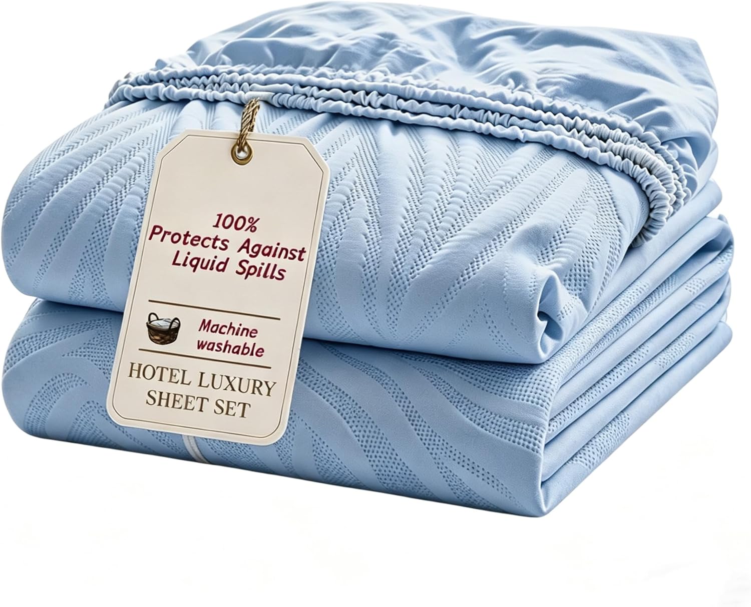 Blue Full/Double Waterproof Mattress Protector with Pillowcase Protector, Protects Against Liquid Spills, Soft, Noiseless and Breathable, Fits 8"-15" Deep Pocket