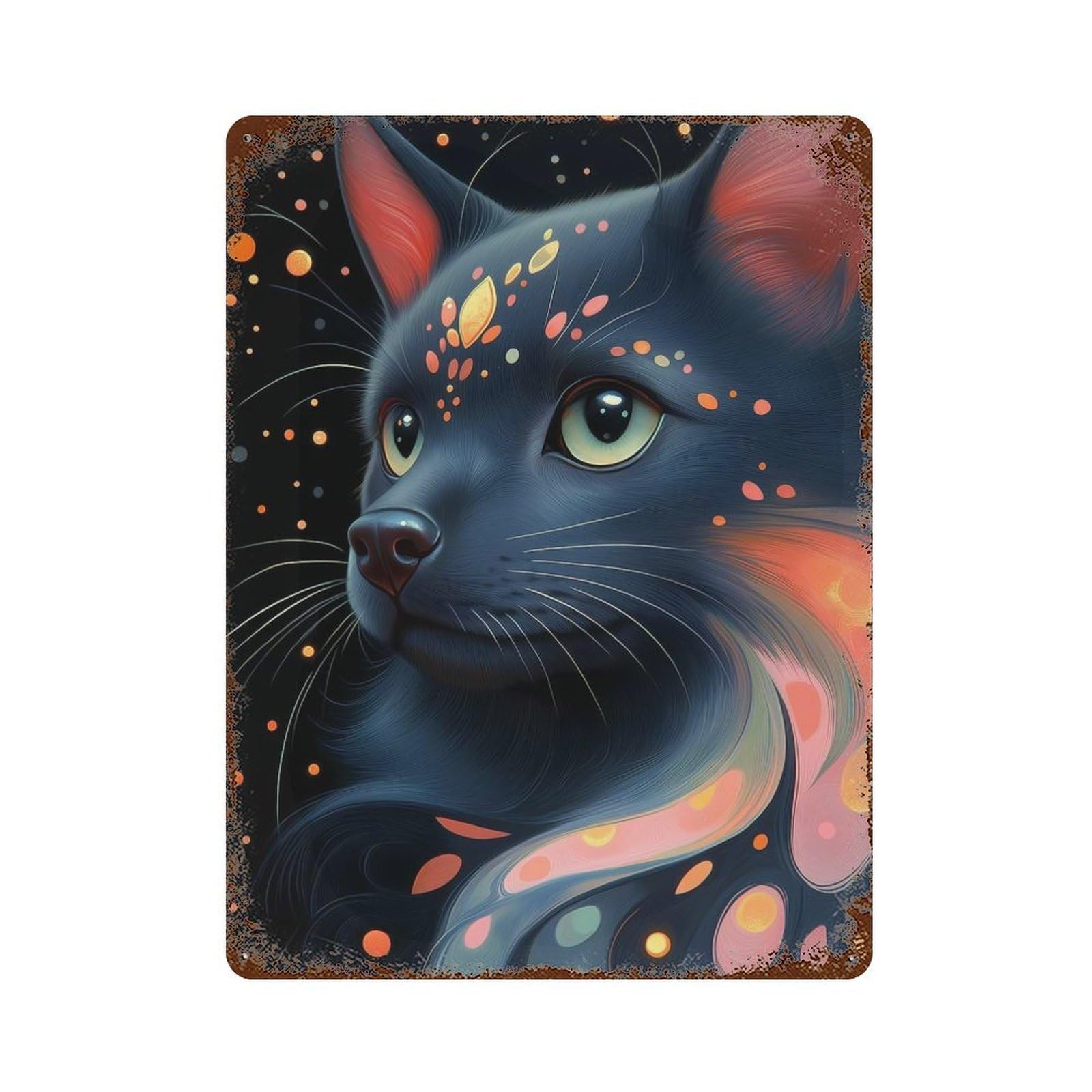 Mystical Black Pomeranian Cat Retro Metal Sign 15.7"x11.8", Farmhouse Wall Decor for Garage, Pub Or Kitchen