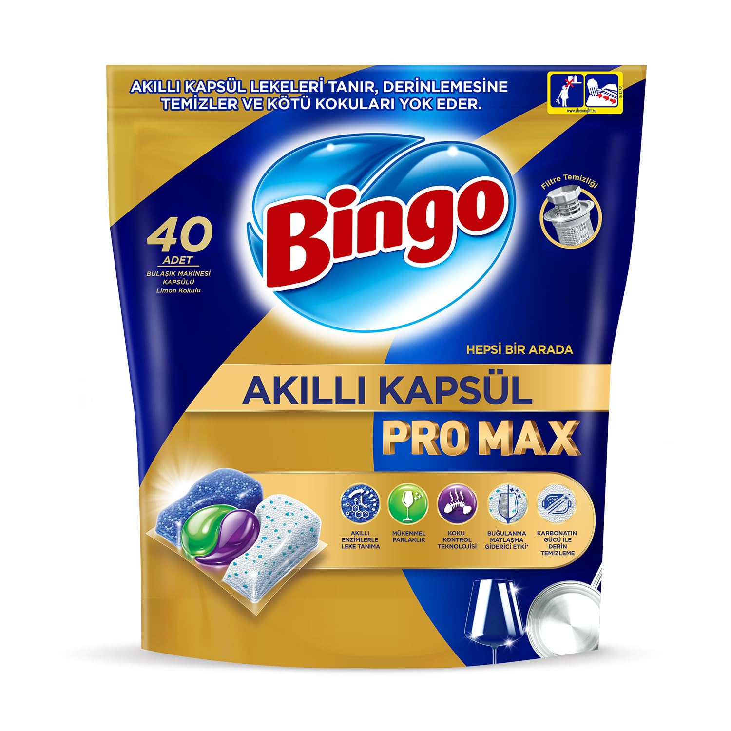 Bingo Akıllı Kapsül Pro Max Bulaşık Makinesi Deterjanı Tableti 40'lı