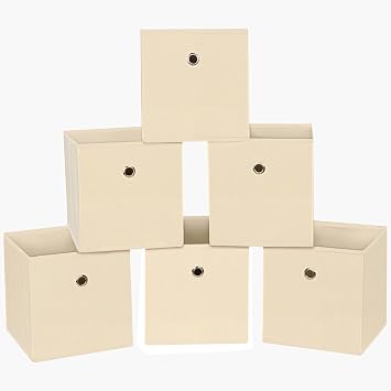 Foldable Storage Cubes Bins ,11 Inch Cloth Storage Cube Fabric Storage Box Cubes Organizer Baskets with Handles for Home Organizer Set of 6 Creamy-White