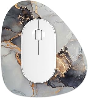 Rimilak Small Mouse Pad 6 x 7 Inch, Irregular Mini Mouse Pad with Non-Slip Rubber Base, Waterproof Compact Mouse Mat for Laptop Computer Wireless Mouse Keyboard Home Office Travel, Gray Gold Marble